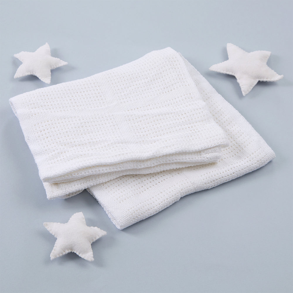 Baby White Cellular 100% Cotton Blanket
