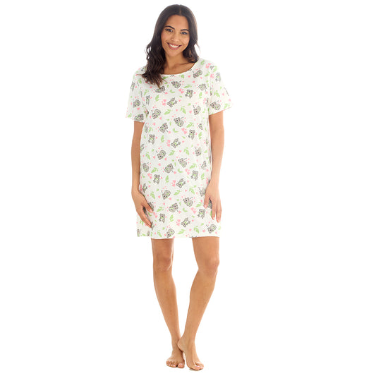 Ladies Short Sleeve Koala Print Cream Nigthie