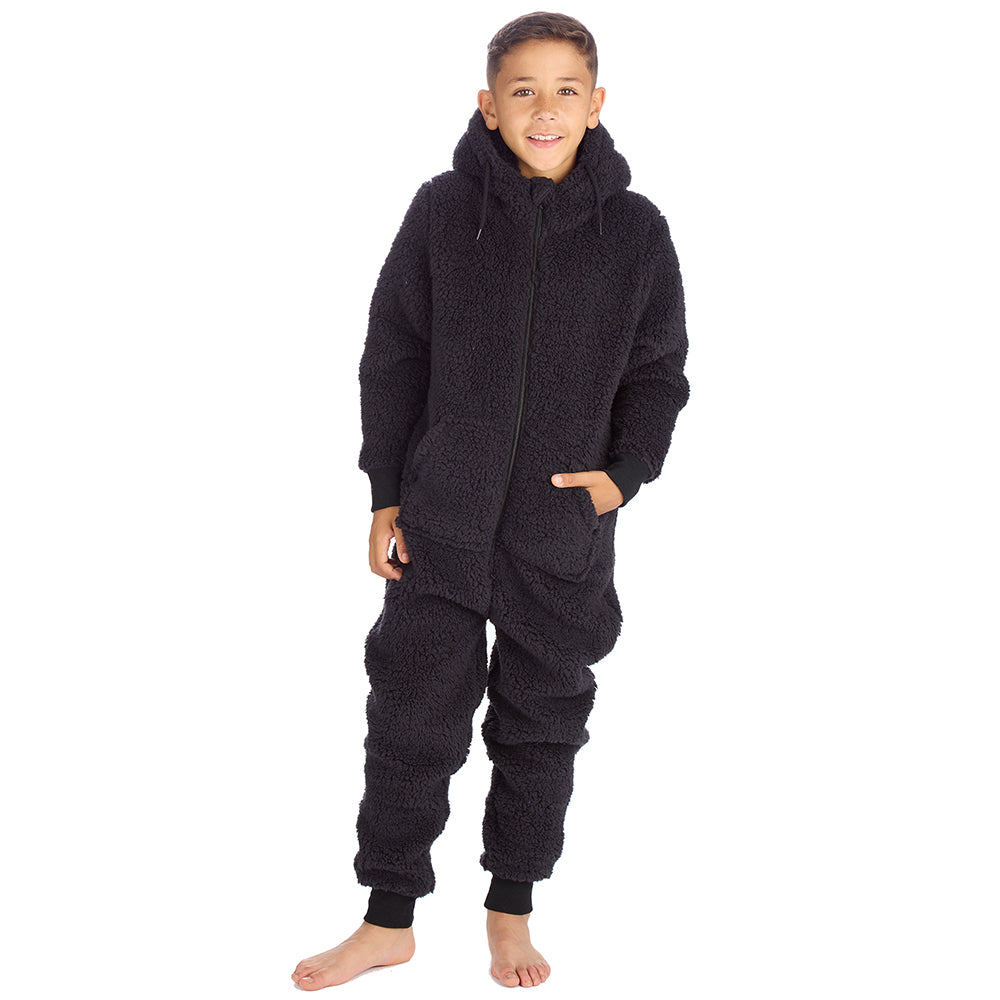 Boys Black Teddy Fleece Onesie