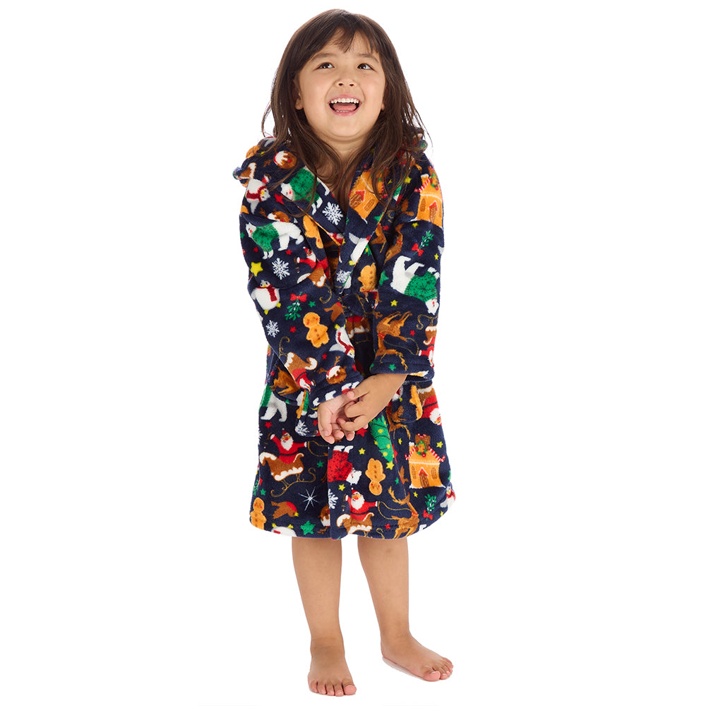 Girls Navy Christmas Dressing Gown