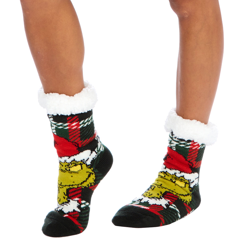 Ladies Grinch Chunky Slipper Socks