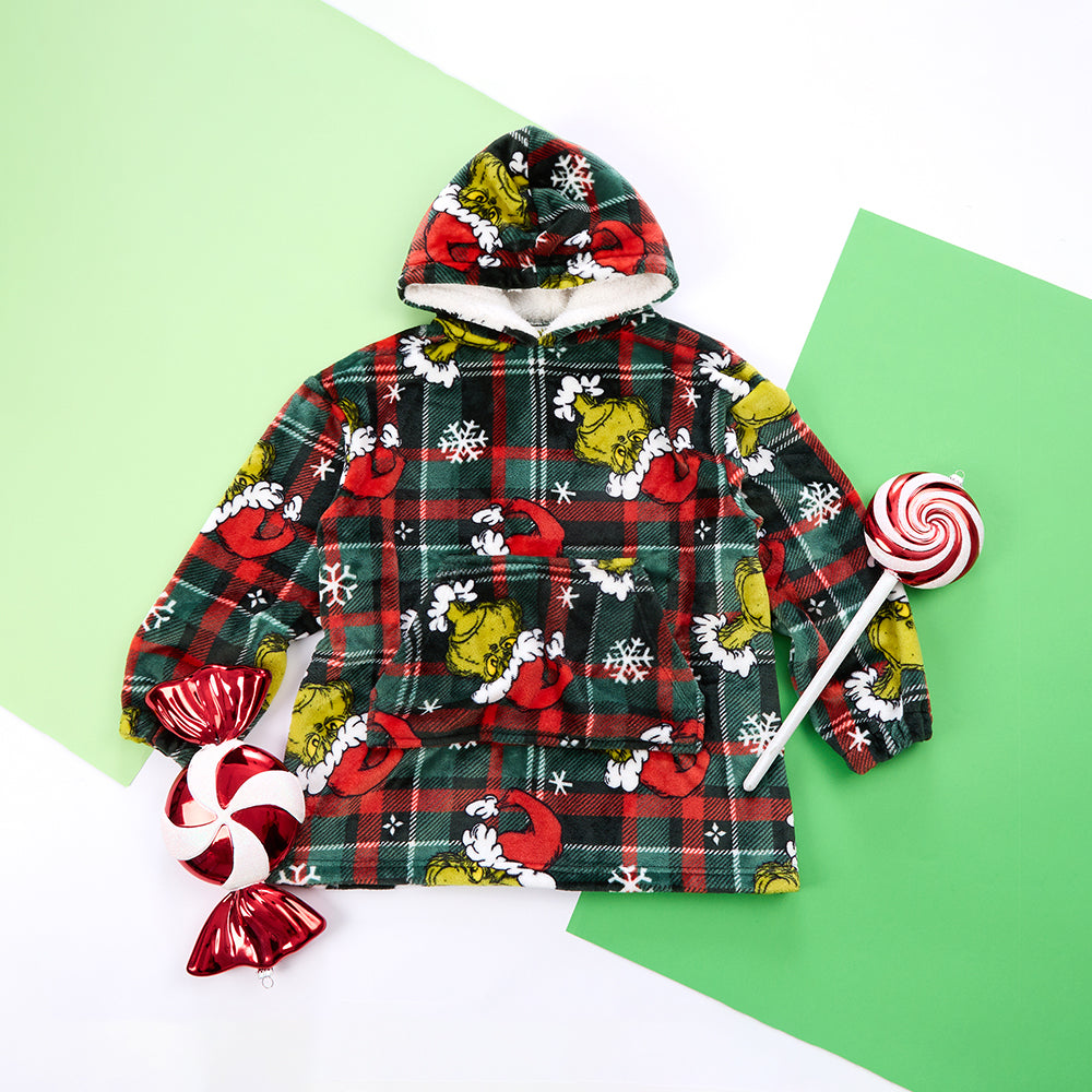 Infant Boys Grinch Check Blanket Hoodie