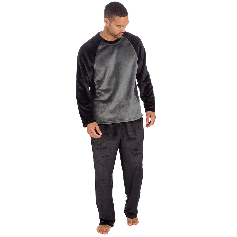 Mens Raglan Black Fleece Pyjama Set