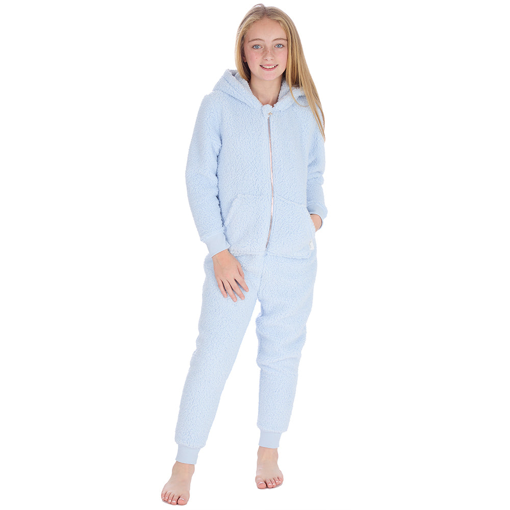 Girls Baby Blue Teddy Fleece Onesie