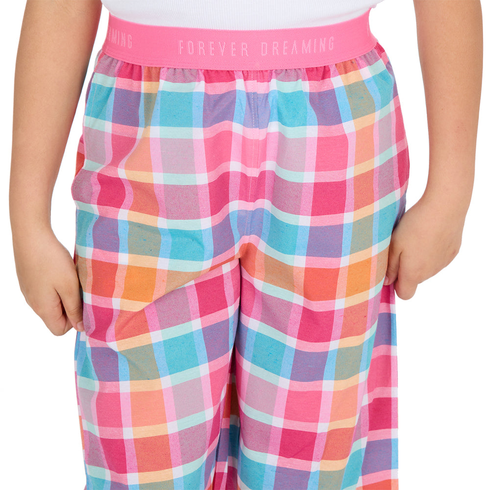 Girls Pink Check Woven Pyjama Bottoms