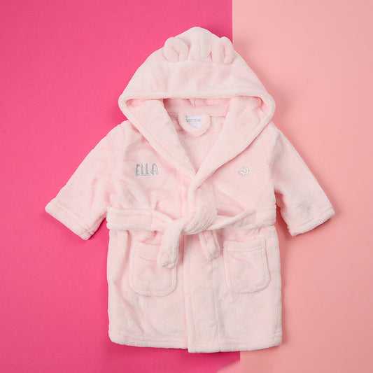 Personalised Baby Pink Bear Ears Dressing Gown