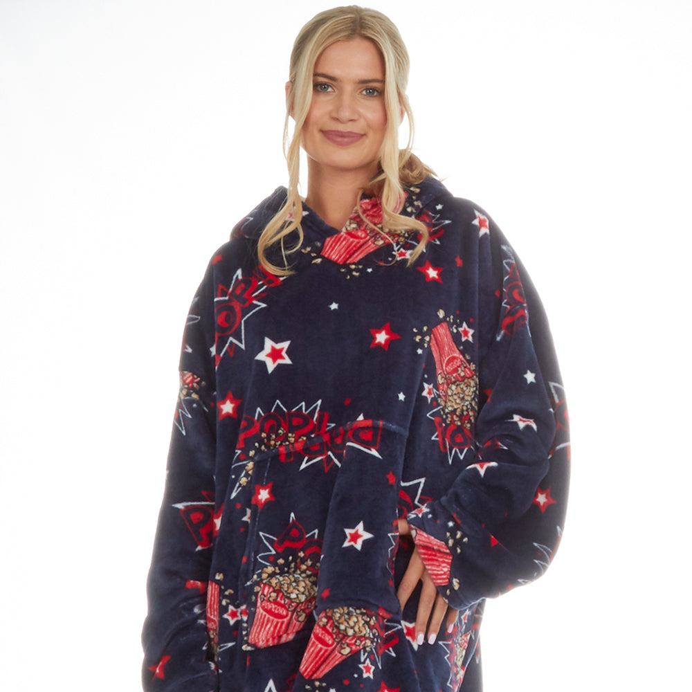 Ladies Popcorn Navy Blanket Hoodie