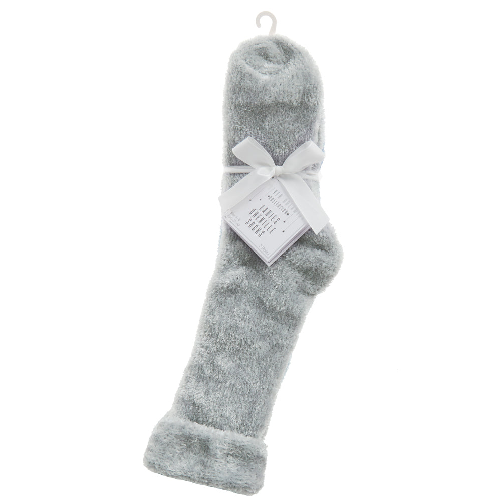 Ladies Chenille Blue Bed Socks 