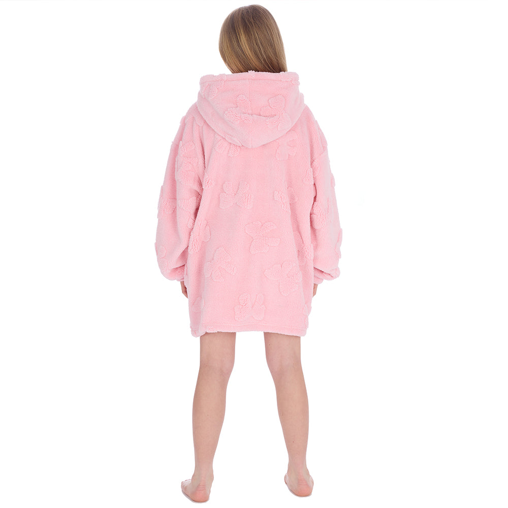 Girls Candy Pink Bows Textured Blanket Hoodie