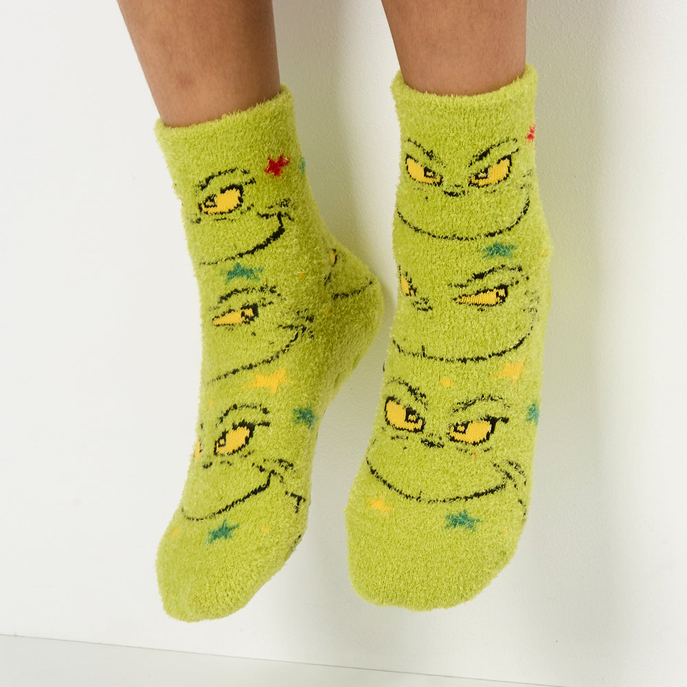 Kids Christmas Grinch Fluffy Socks