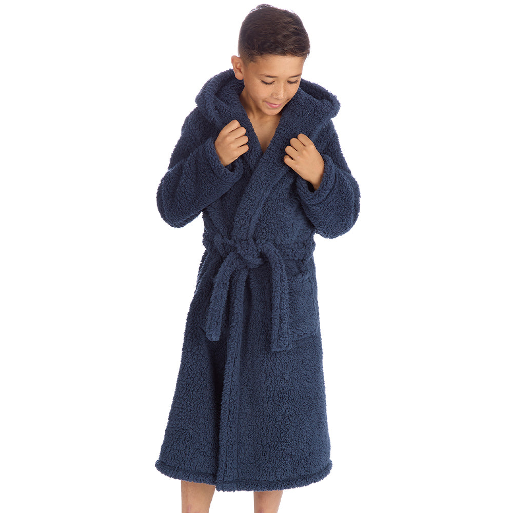 Boys Navy Teddy Fleece Dressing Gown