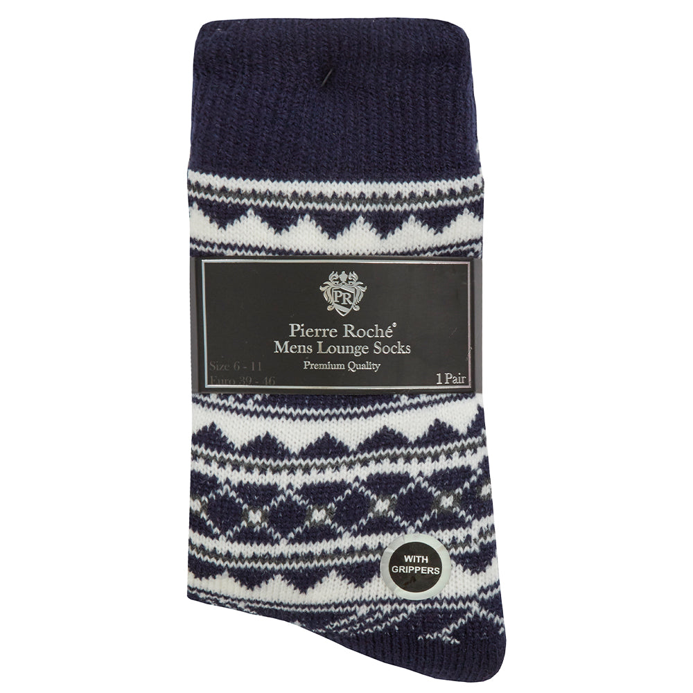 Mens Fair Isle Navy Slipper Socks