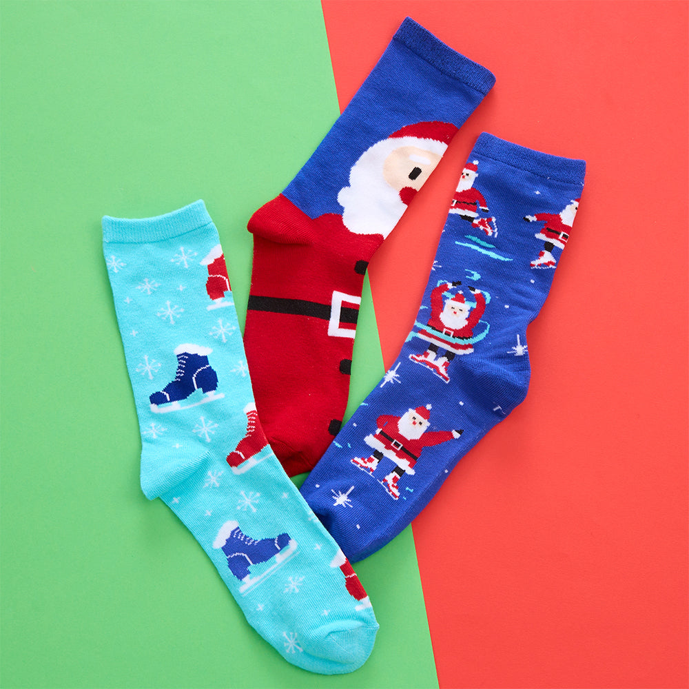Ladies 3 Pairs Christmas Santa Cotton Socks