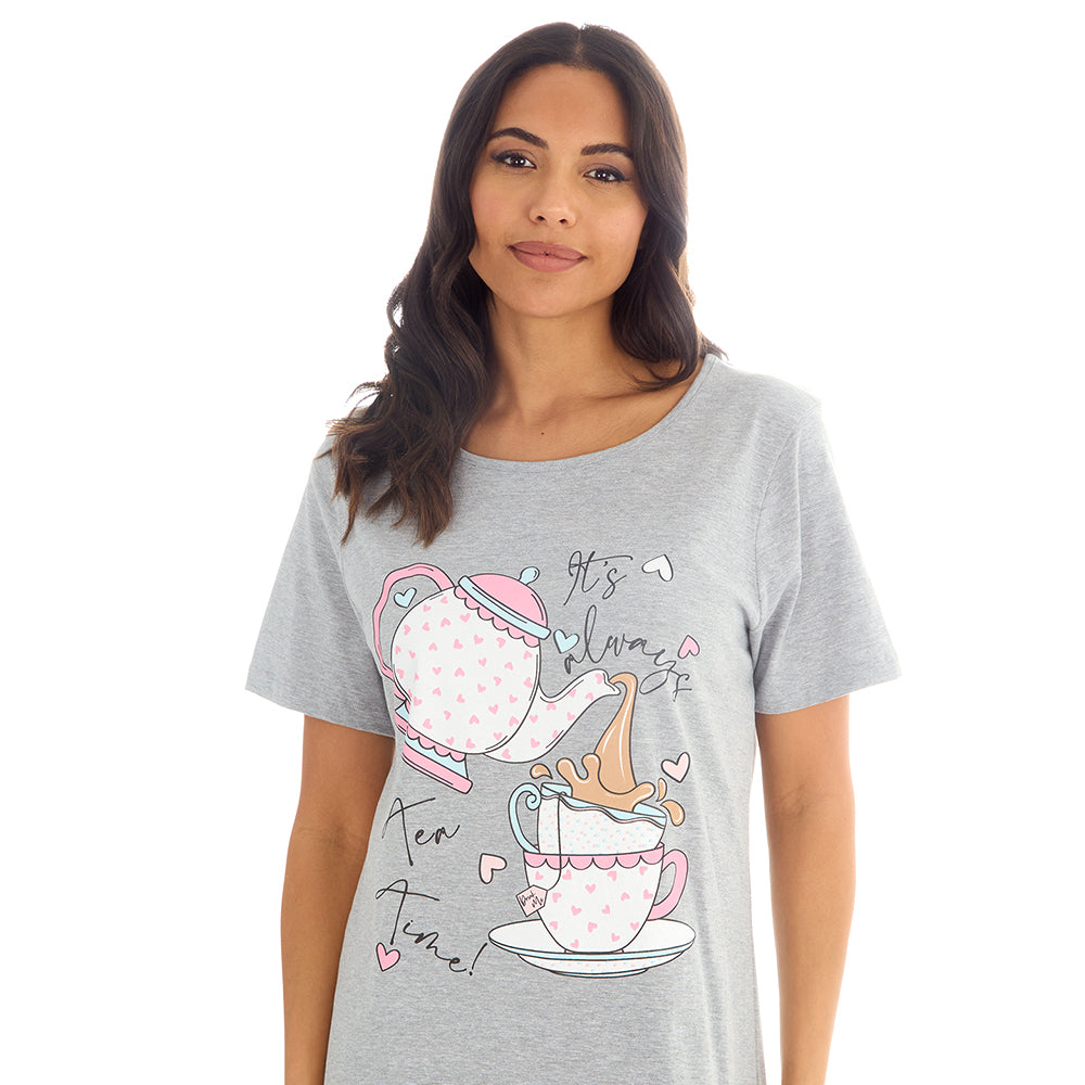 Ladies Short Sleeve Teatime Grey Nigthie