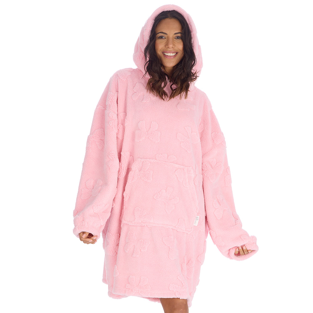 Ladies Candy Pink Bows Textured Blanket Hoodie