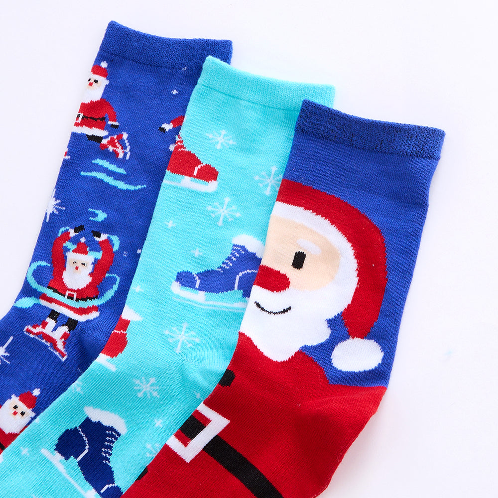 Ladies 3 Pairs Christmas Santa Cotton Socks