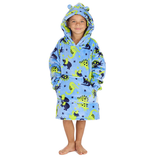 Infant Bear Ears Blue Dino Blanket Hoodie