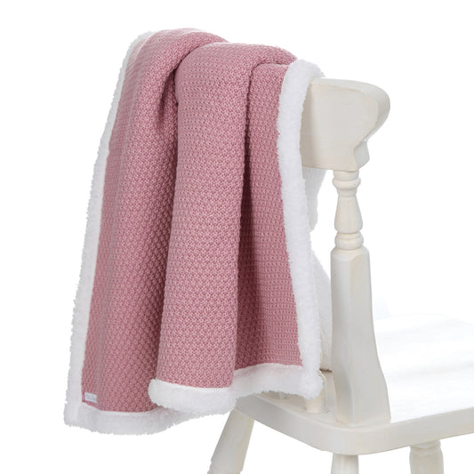 Baby Dusky Pink Knitted Sherpa Lined Blanket 