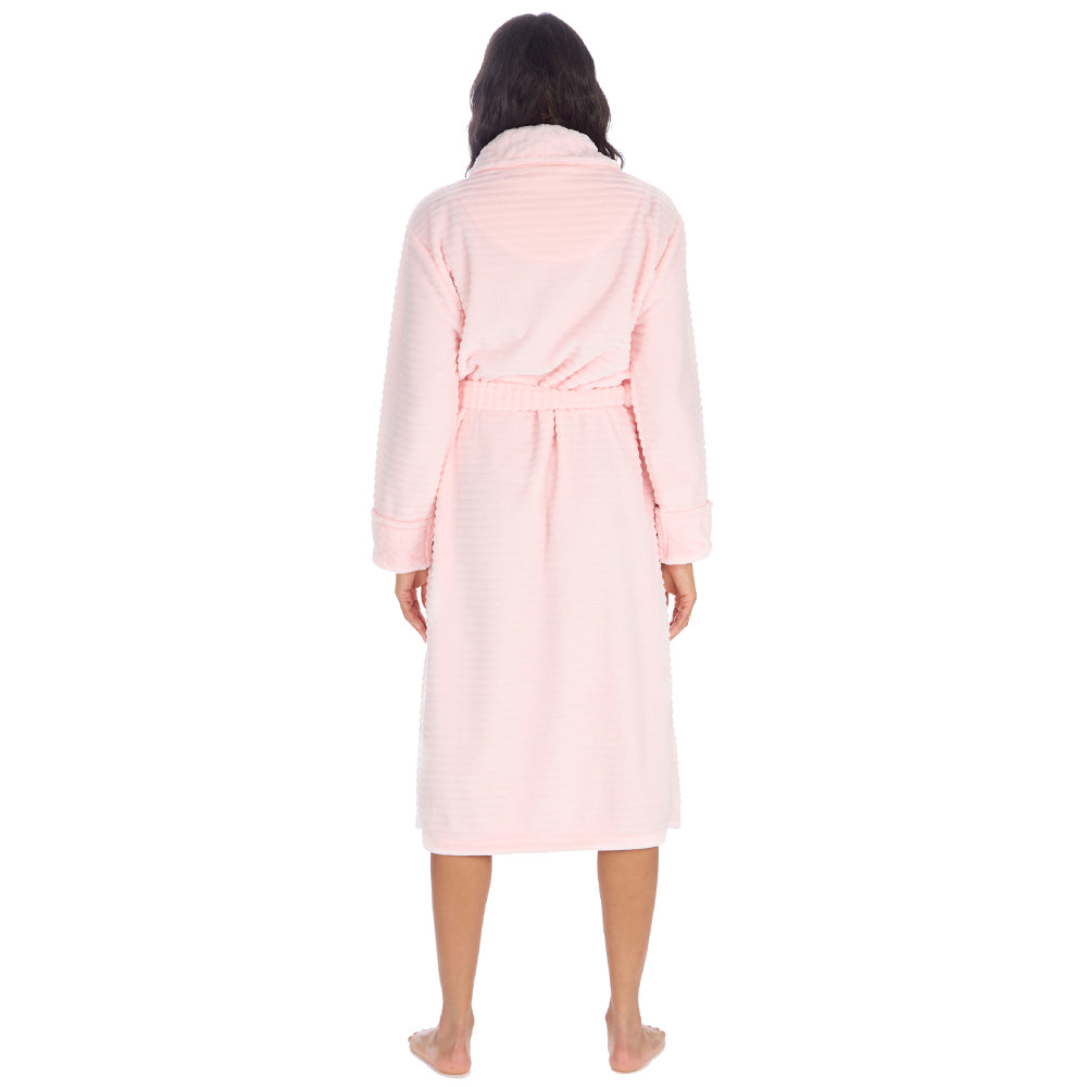 Ladies Baby Pink Textured Shawl Collar Dressing Gown