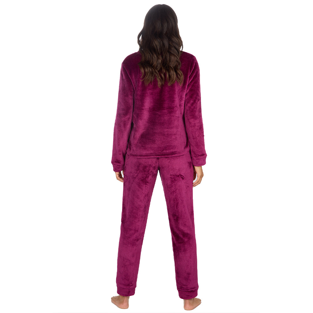 Personalised Ladies Burgundy Fleece Pyjama Set