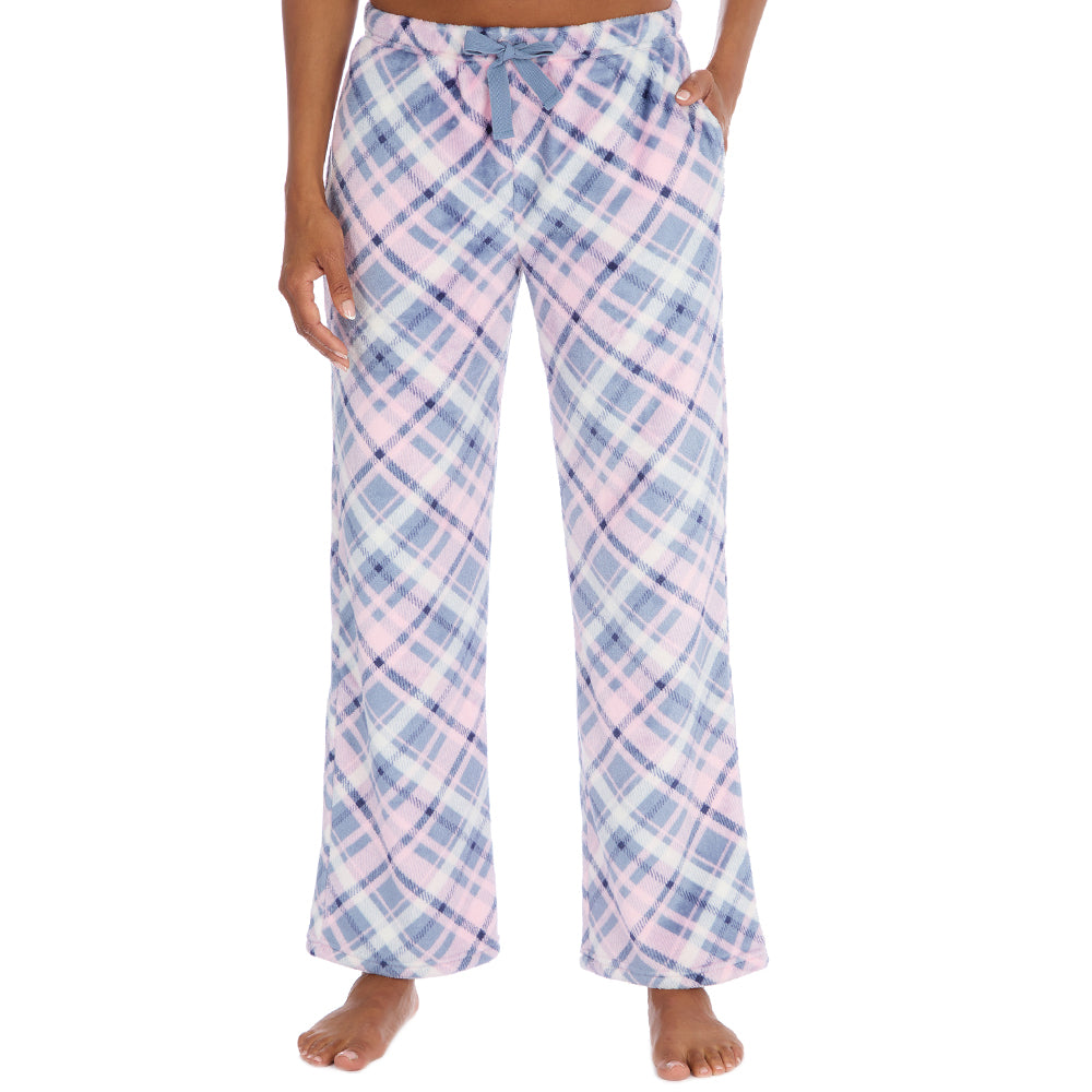 Ladies Blue Check Fleece Pyjama Bottoms