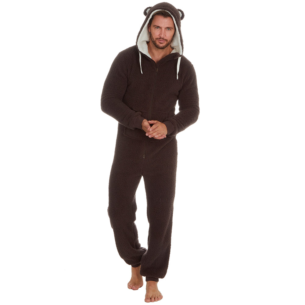 Mens Brown Teddy Bear Fleece Onesie