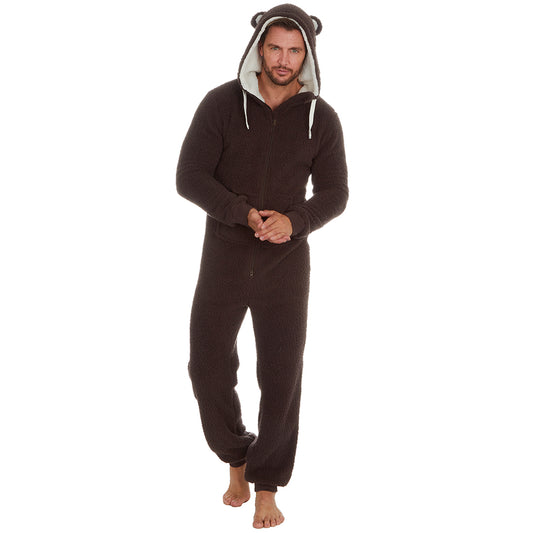 Mens Brown Teddy Bear Fleece Onesie