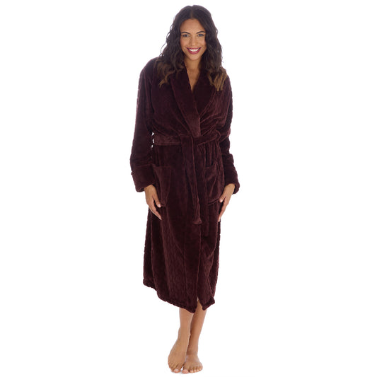Ladies Chocolate Textured Shawl Collar Dressing Gown
