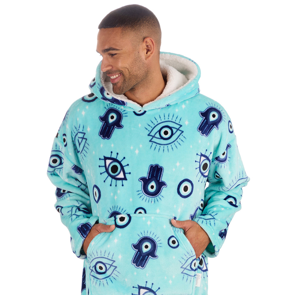 Mens Evil Eye Aqua Blanket Hoodie
