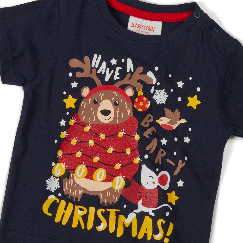 Baby Bear Christmas Navy Cotton T-shirt