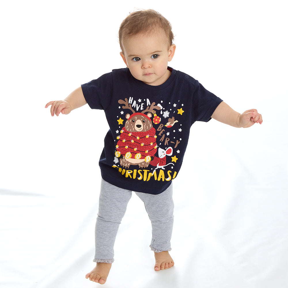 Baby Bear Christmas Navy Cotton T-shirt