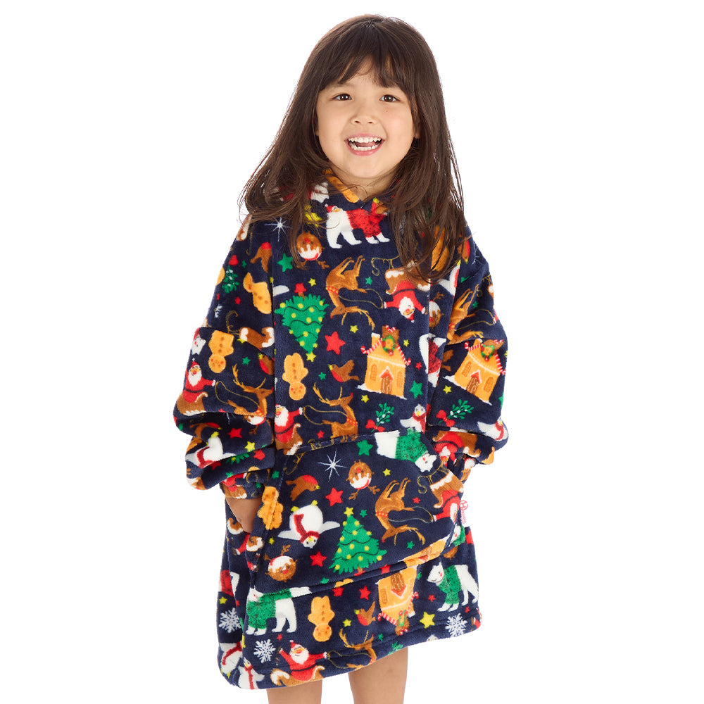 Infant Kids Navy Christmas Fleece Blanket Hoodie