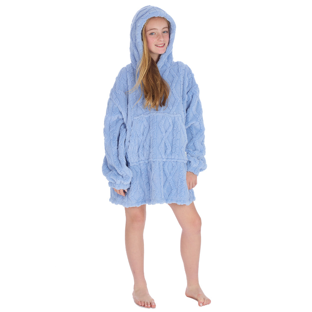 Girls Candy Blue Cable Blanket Hoodie