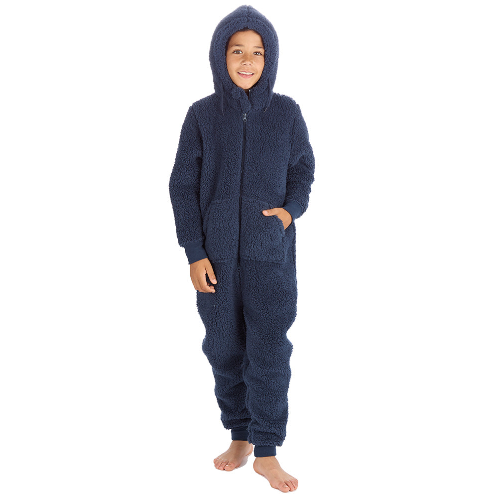 Boys Navy Teddy Fleece Onesie