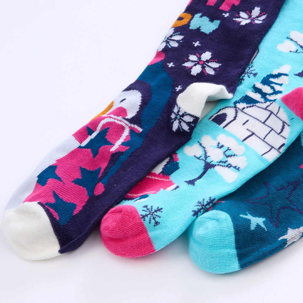 Ladies 3 Pairs Christmas Penguin Cotton Socks