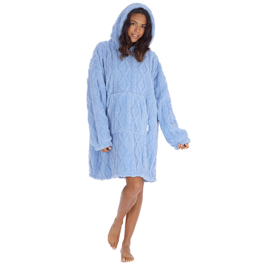 Ladies Candy Blue Cable Blanket Hoodie