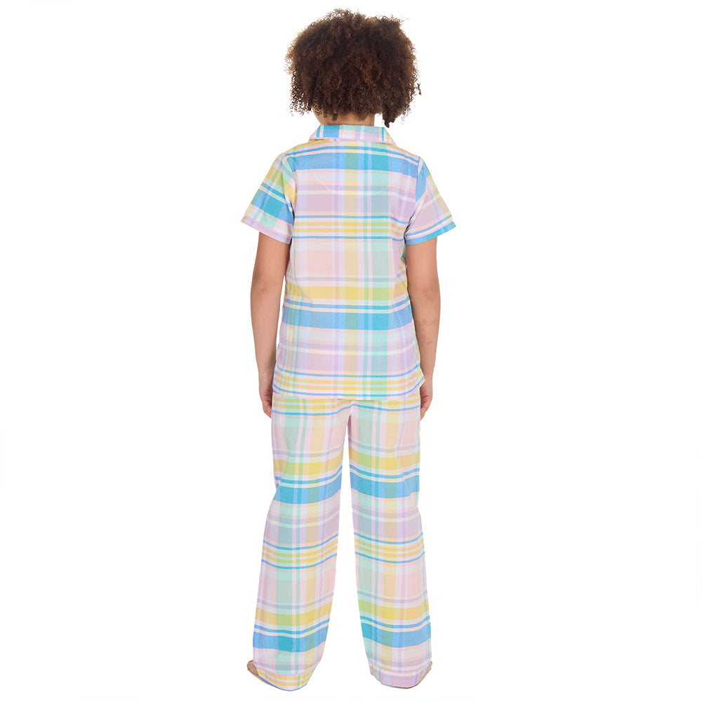 Girls Blush Check Woven Pyjama Set