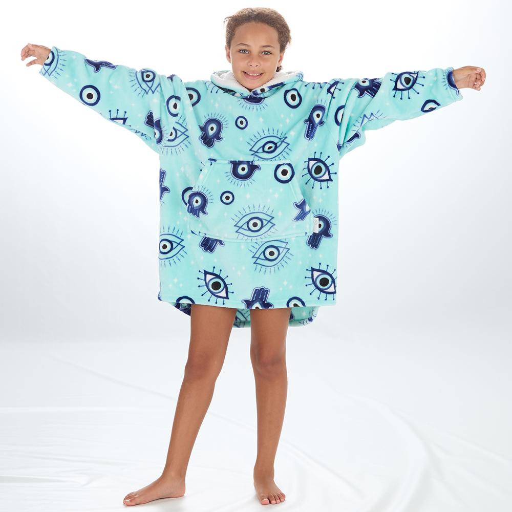 Girls Evil Eye Aqua Blanket Hoodie