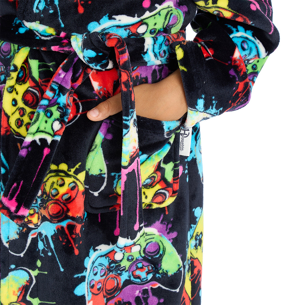 Boys Navy Gamer Hooded Dressing Gown 