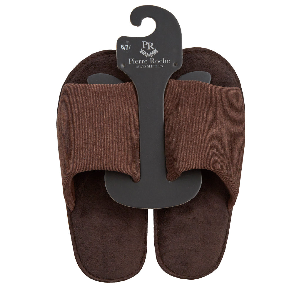 Mens Brown Corduroy Open Toe Slippers