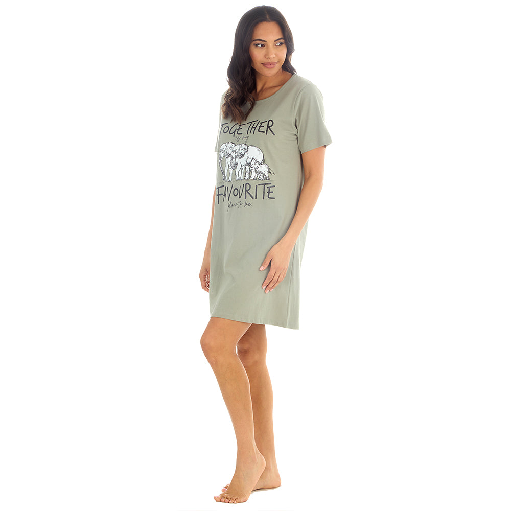 Ladies Short Sleeve Elephant Khaki Nigthie