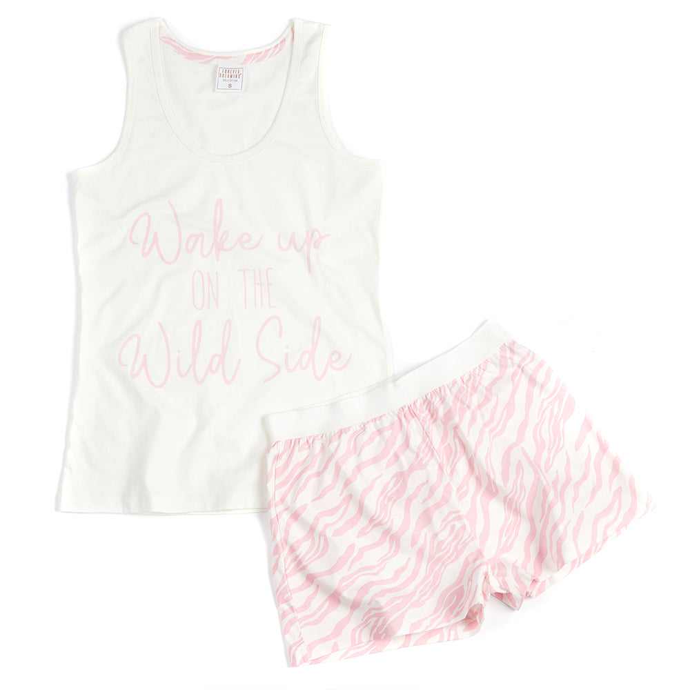 Ladies Cream Zebra Sleeveless Pyjama Set