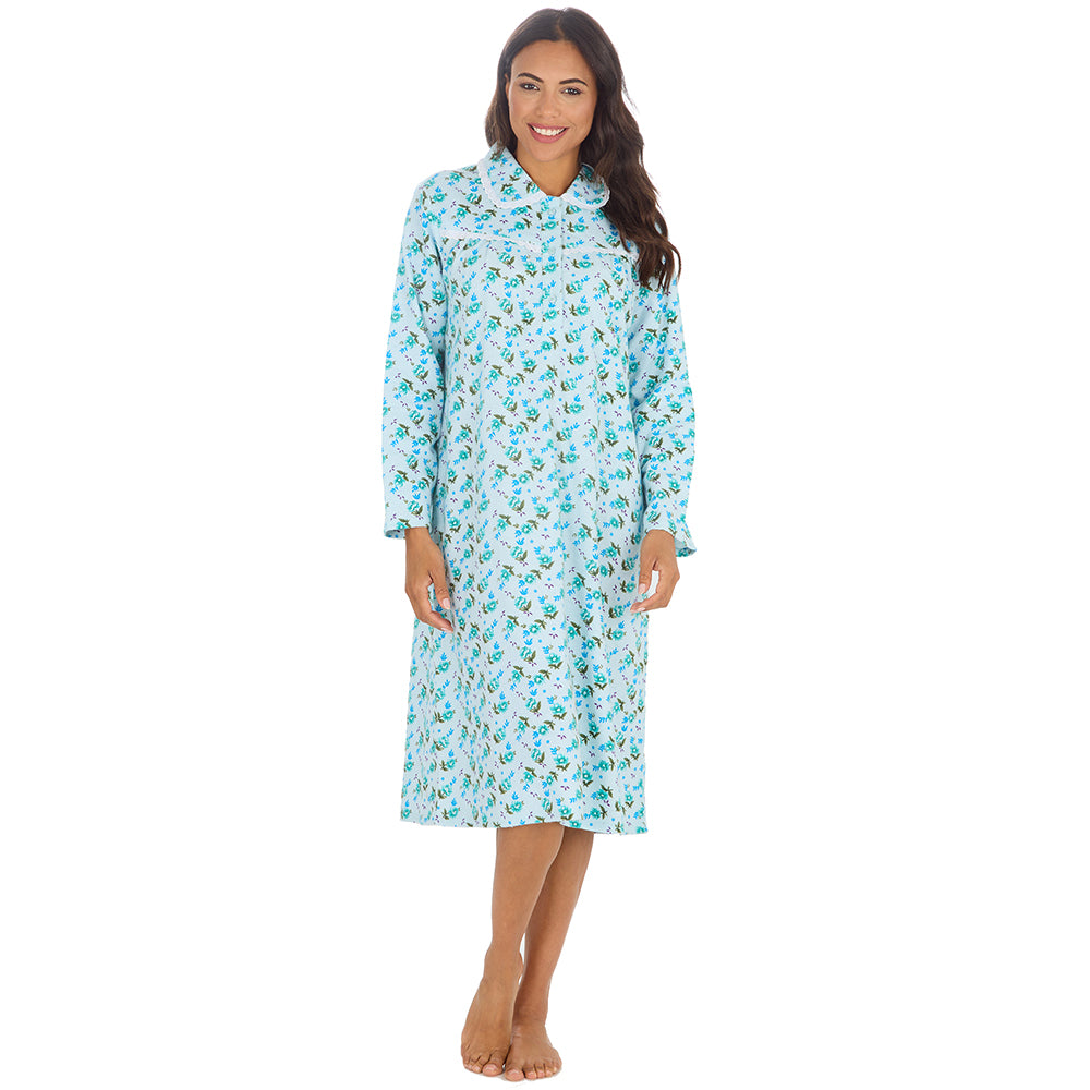 Ladies Blue Winceyette Long Sleeve Nightdress