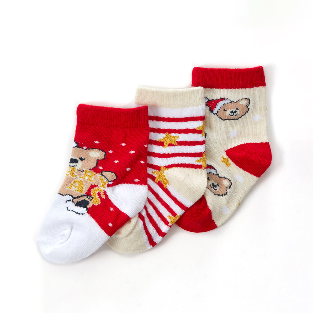 Baby 3 Pairs Teddy Christmas Cotton Socks