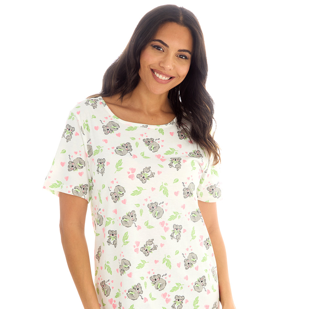 Ladies Short Sleeve Koala Print Cream Nigthie