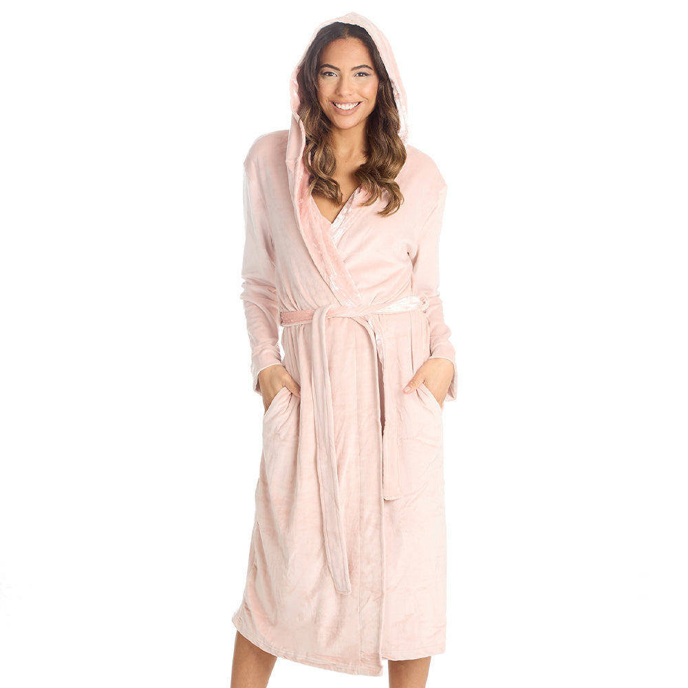 Ladies Luxury Velour Pink Dressing Gown 