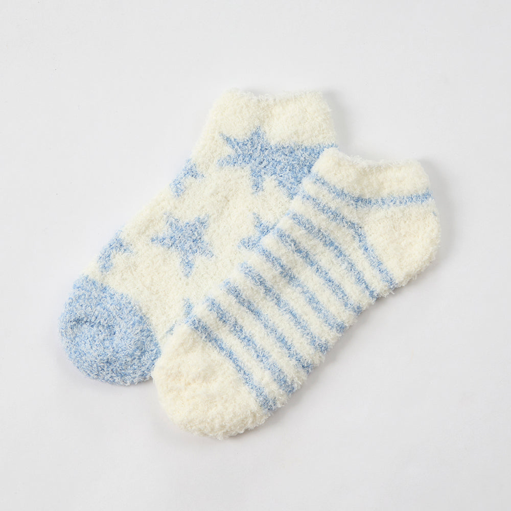Ladies 2 Pairs Blue Stars Trainer Cosy Socks