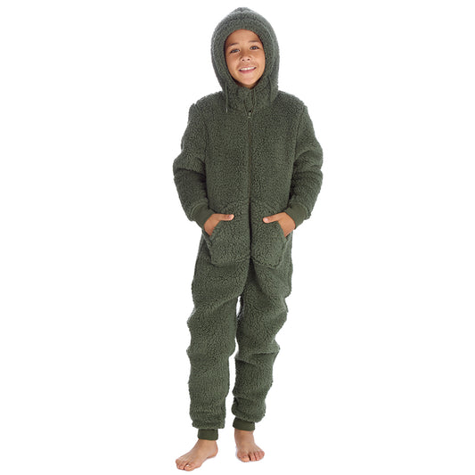 Boys Olive Teddy Fleece Onesie