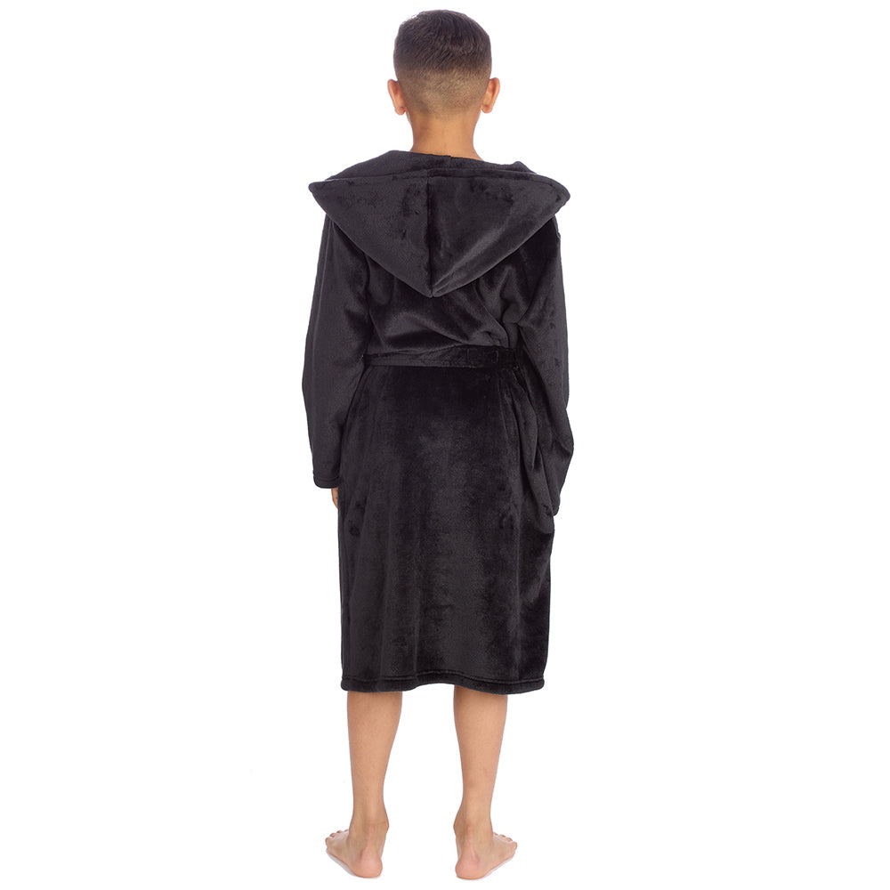 Boys Plain Black Hooded Dressing Gown
