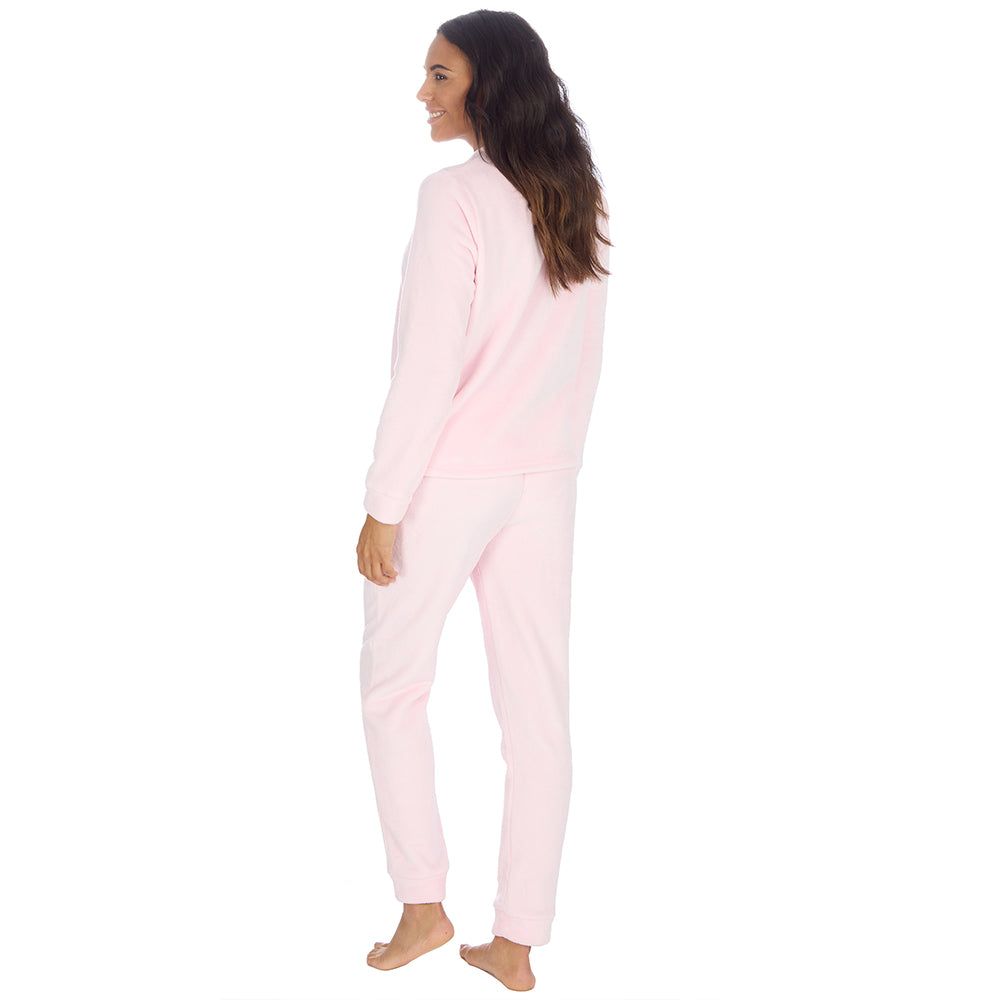 Ladies Baby Pink Fleece Pyjama Set